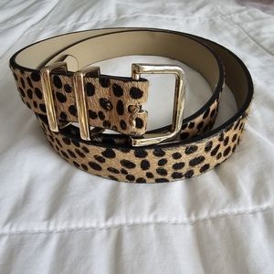 LOFT tan black leopard print leather calf hair belt
